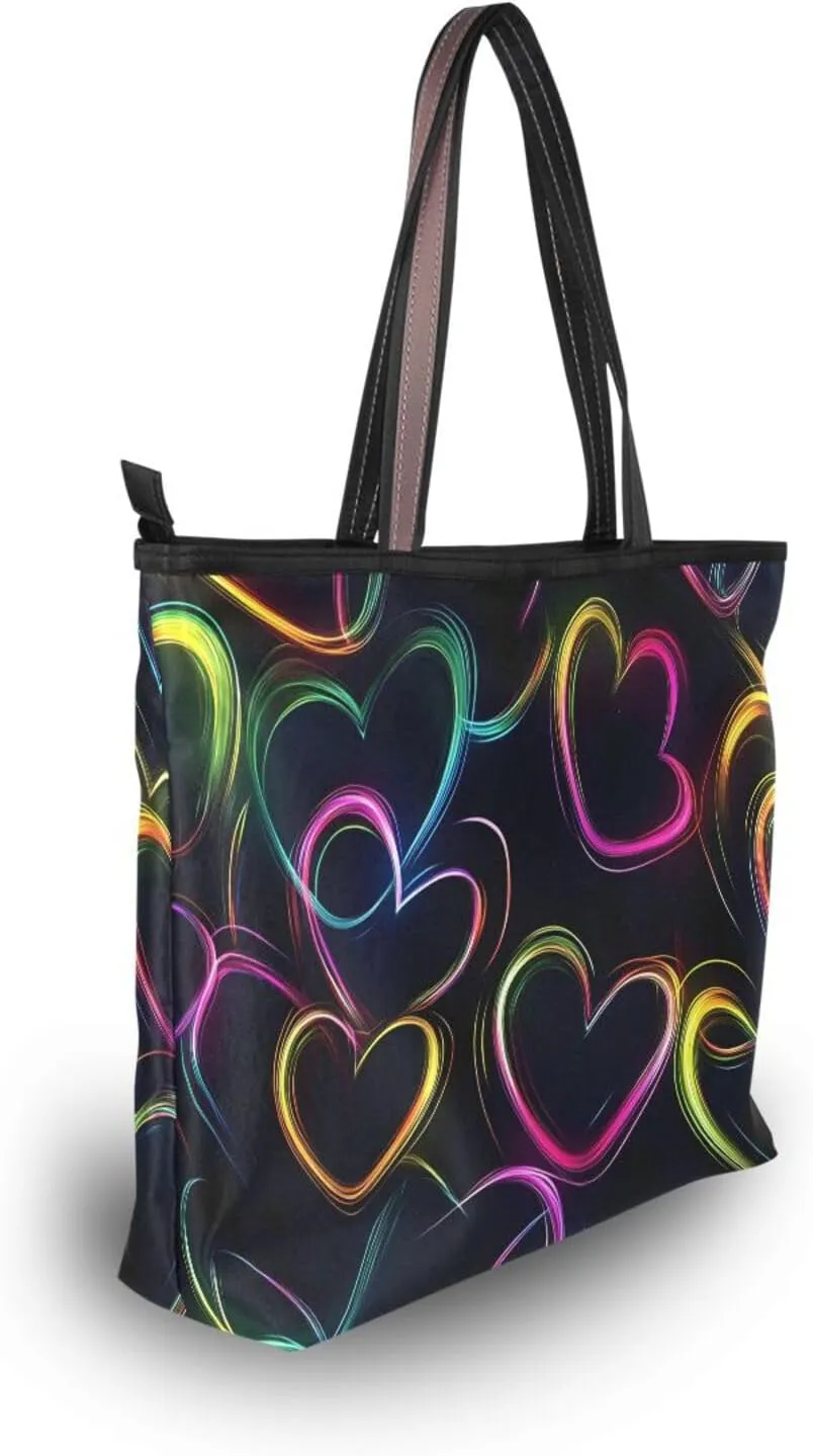 Women Tote Bags Neon Hearts Top Handle Satchel Handbags Shoulder Bag for Shopping 20860901