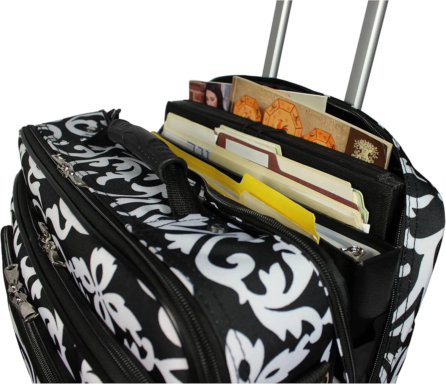 World Traveler Rolling 17-Inch Laptop Briefcase Computer Case, Black Trim Damask, One Size
