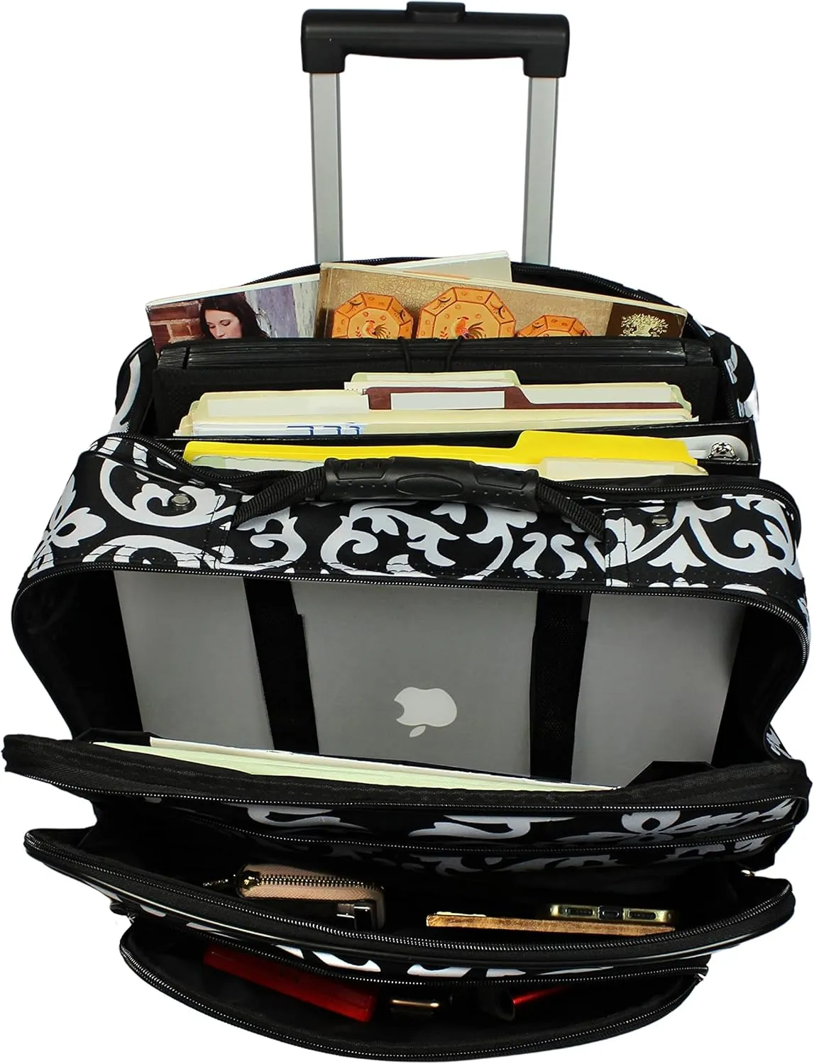 World Traveler Rolling 17-Inch Laptop Briefcase Computer Case, Black Trim Damask, One Size