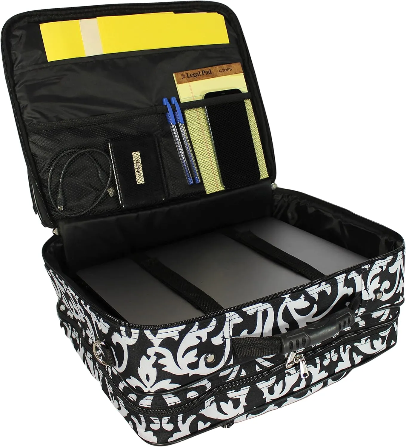 World Traveler Rolling 17-Inch Laptop Briefcase Computer Case, Black Trim Damask, One Size