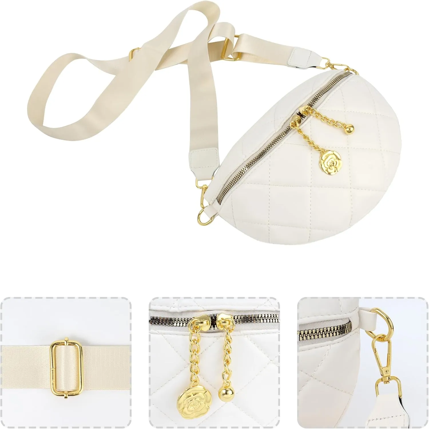 ZLM BAG US Quilted Fanny Pack Lightweight Waist Bag Chest Bag Phone Purse Wide Straps Crossbody Shoulder Bag