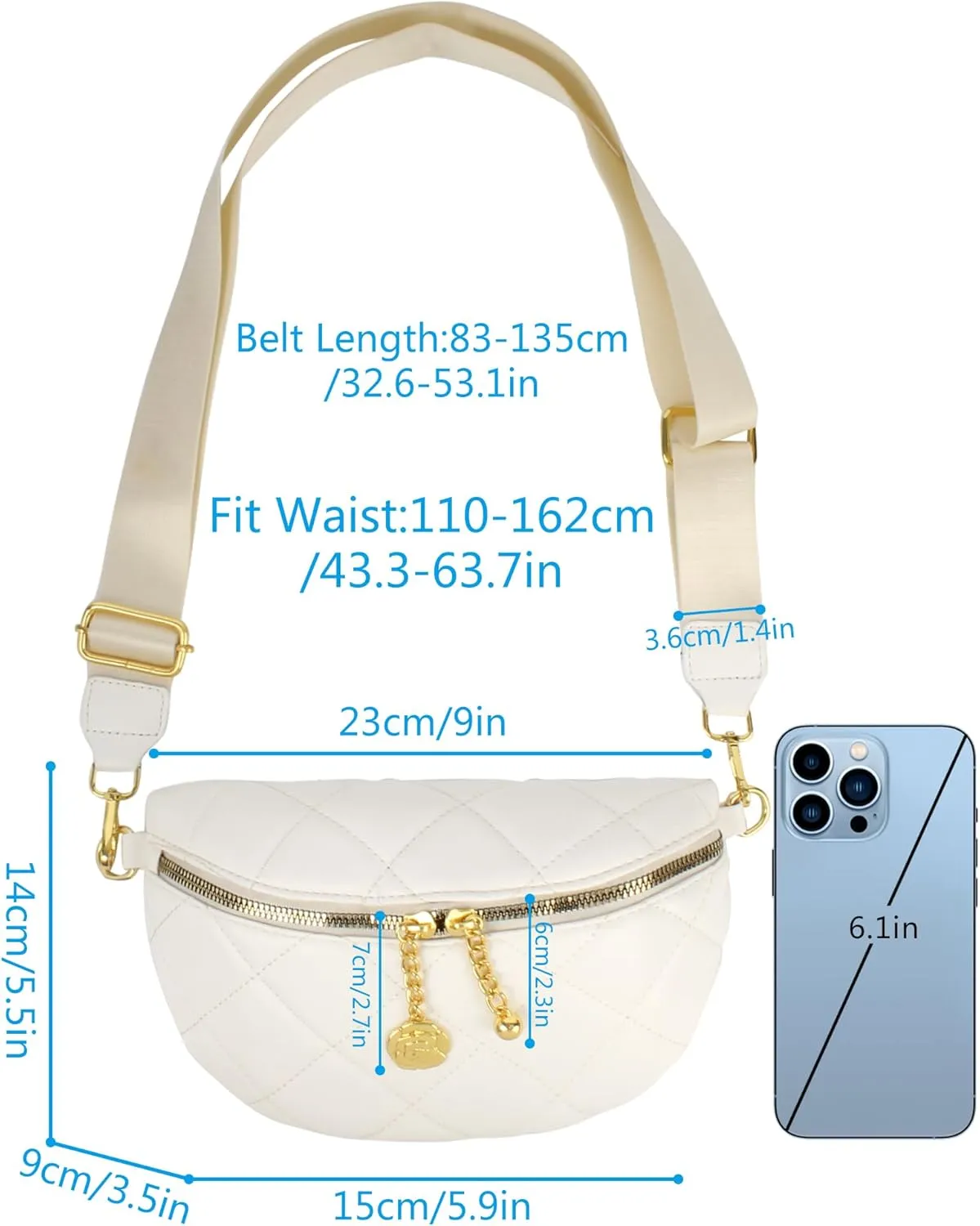 ZLM BAG US Quilted Fanny Pack Lightweight Waist Bag Chest Bag Phone Purse Wide Straps Crossbody Shoulder Bag